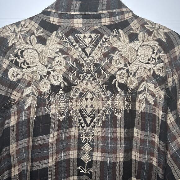 Johnny Was Tunic Top Blouse 3J Workshop Plaid Embroidered Button-Down Size XL - Picture 3 of 8
